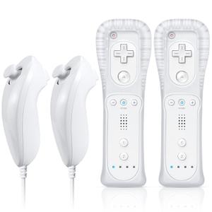 FASIGO Remote Controller with Nunchuck, Compatible with Nintendo Wii/Wii U, 2 Pack (White)