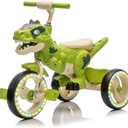 Dinosaur Kids Tricycle for Rider, Toddlers Kid Trike Bike Big Wheel with Wide Flash Wheels, Anti-Slip Pedals, Storage Basket, Music & LED Lights, Kids Bike for 3-6 Year Old Girls & Boys (Green)