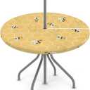 Cute Yellow Bee Outdoor Round Tablecloth with Umbrella Hole Honeycomb Bee Round Fitted Patio Table Cover with Elastic Edged Waterproof Wipeable Table Cloth Fit 45"-56" Round Tables for Patio Outdoor