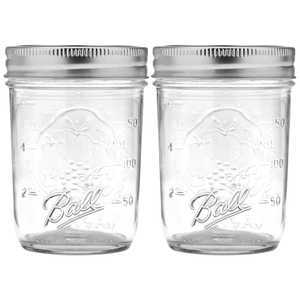Ball Regular Mouth Mason Jars with Lids & Bands, Half Pint, 8-oz (2-Pack)