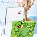 Boaretiu for iPad 9th/8th/7th Generation 10.2 Inch Case (2021/2020/2019) - Cute Cartoon with Shoulder Strap & Rotating Stand for Boys Girls Teens Soft Silicone, Green Dinosaur