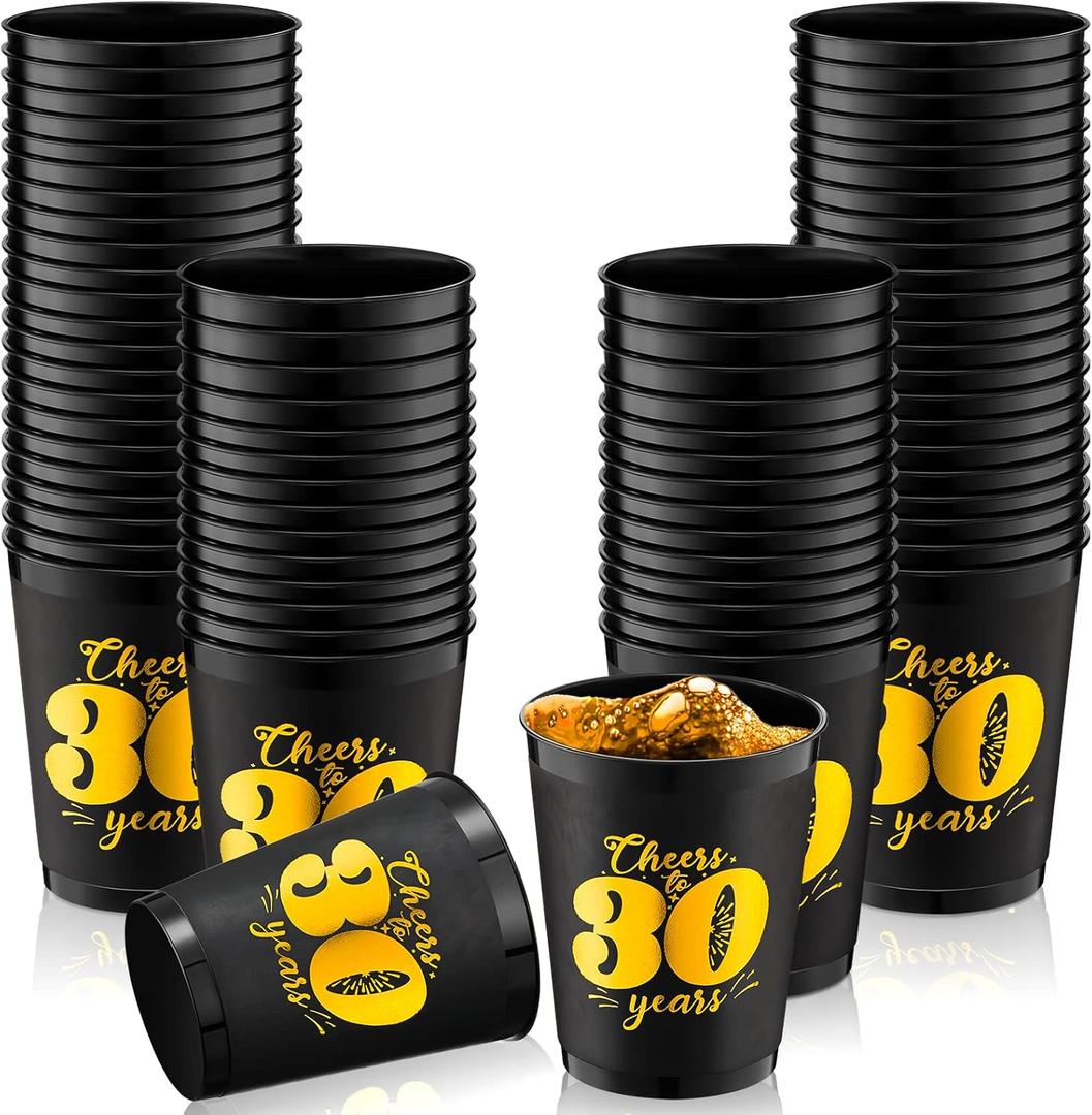 22 Pieces 30th Birthday Cups Cheers to 30 Years Party Cups 12 oz Gold Black Plastic Stadium Squad Cups for 30th Birthday Decorations Anniversary Wedding Party Favors