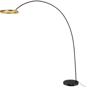 Contemporary 81" Tall LED Overreaching Sofa Arched Floor Lamp with Remote Control - Modern Standing Corner Light, Gold Metal Shade, Real Marble Base - Ideal for Bedrooms and Living Room Dcor (DS-Black/RC)