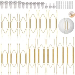 14 pcs Plate Hangers for The Wall, 4/6/8/10/12 Inch Invisible Decorative Wall Plate Hangers, Stainless Steel Plates Walls Hanger for Display Various Sizes with Hooks for Decorative