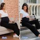 Ecavus Women's Maternity Jeans Over Belly Wide Leg Comfy Stretch Denim Pants with Pockets, Large, Black Regular