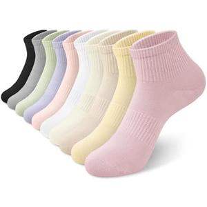 YSense Womens Ankle Socks 10 Pairs, Cotton Crew Gym Athletic Running Quarter Socks Women Men, Multicolor