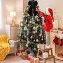 Gejoy Velvet Christmas Ornaments Set-12 Velvet Bows, 1 Christmas Tree Skirt, 1 Large Tree Topper Bow, 5000 Strands Silver Tinsel Icicles for Xmas Trees Wreaths Fireplace Gifts Decor(Black)