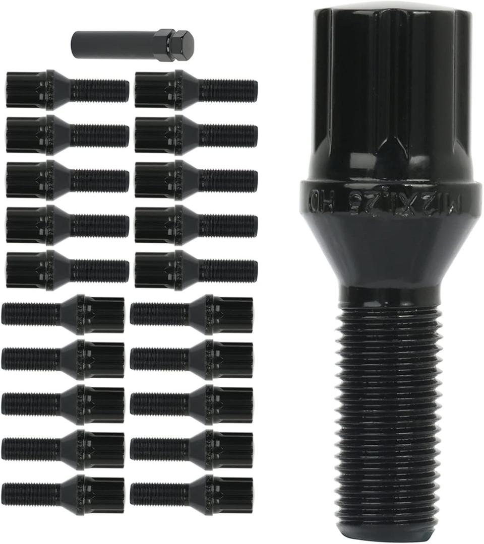 ECCPP 12x1.25 20 Pieces Black Wheel Lug Shank Length 28mm with 1 Key fits for 2013-2016 for Dart 2012-2016 for Fiat 500 2014-2018 for Cherokee 2015-2018 for Renegade