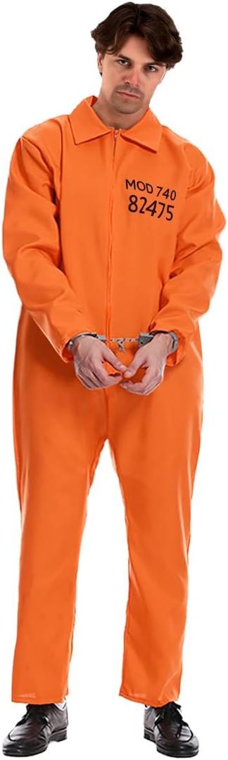 L'VOW Orange Prison Costume Adult Prisoner Jumpsuit Jail Inmate Uniform Women Men, Size: XS-S