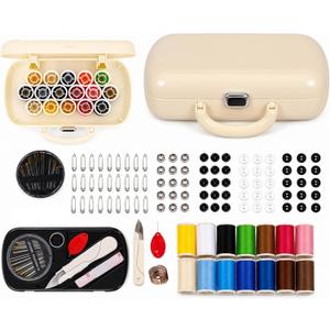 WANSHUNLMI 150 Pcs Creamy White Sewing Project Kit, Travel Family Sewing Supplies Repair Kit Portable Small Traveler Sewing Kit Sewing Thread Accessories DIY Sewing Supplies Organizer (White)