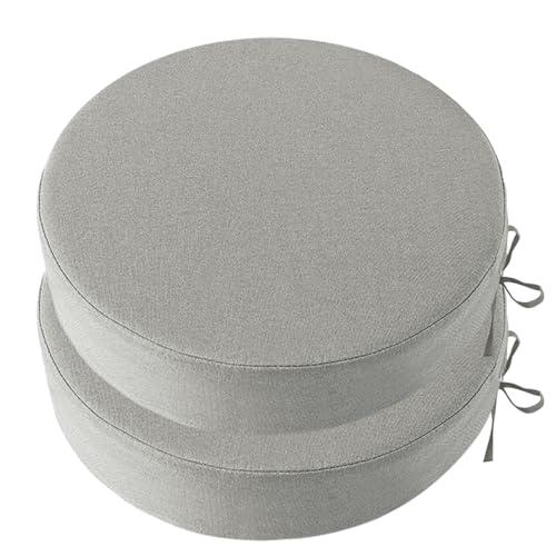 Heavyoff Outdoor Chair Cushions for Patio Furniture, Waterproof Round Patio Seat Cushions with Adjustable Straps for Garden Burgundy Sofa, Set of 2, Light Grey, 18x18x2 Inch