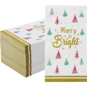 Tamone 100PCS 3-Ply Christmas Napkins - Green and Red Christmas Tree Napkins Disposable Gold - Premium Quality Dinner Napkins Soft and Absorbent