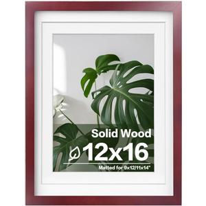 Egofine 12x16 Picture Frames with Plexiglass, Display Pictures 9x12/11x14 with Mat or 12x16 Without Mat for Wall Mounting, Cherry Red