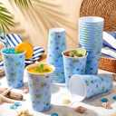 LemonRoad 25 Pcs Beach Coastal Plastic Cups 16 oz White and Blue Cups for Amalfi Coast Party Supplies Hawaiian Tropical Pool Beach Birthday Party Decor Seaside Shower Centerpiece