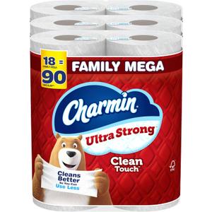 Charmin Ultra Strong Clean Touch Toilet Paper, 18 Family Mega Rolls = 90 Regular Rolls (275 sheet (Pack of 18))