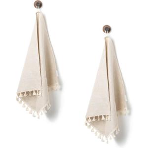 100% Linen Hand Towels 2 Pcs, 16x40 Inch Boho Decorative Kitchen Towels with Short Edge Tassel, Absorbent Soft Guest Bathroom Tea Dish Towels, Farmhouse Sink Towel Set