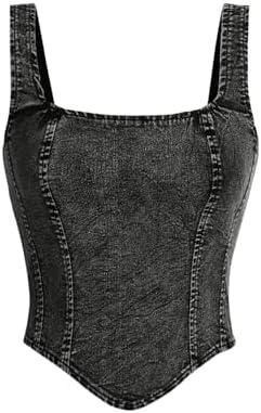 Floerns Women's Sleeveless Denim Tank Top Asymmetrical Hem Square Neck Jean Vest Large