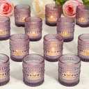 24 Pcs Votive Candle Holders, Purple Glass Holders Bulk for Table Centerpiece, Tea Lights Candle Holders for Wedding Shower, Party and Home Decor