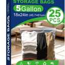 TUXIYA 25PACK 5 Gallon Large Zipper Bags for Storage 18 x 24 Inch, Large Clear Zipper Bags Reusable with Sealable Zippers Top for Clothes, Travel & Moving,Thick 4 Mil