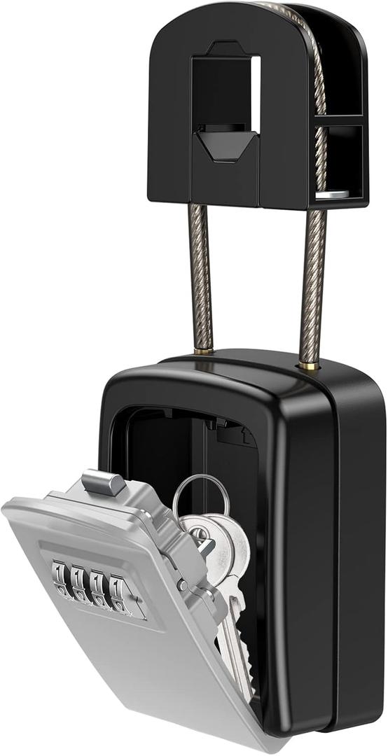 KeeKit Key Lock Box, Upgraded Key Safe Box for Lever Handles with Removable Buckle & Resettable 4-Digit Combination, Waterproof Secure Storage for Home, Office, Indoor & Outdoor Use