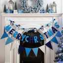 VitalCozy 3 pcs Pre Strung Merry Christmas Banner Felt Merry Christmas Garland Felt Pennant Flag Xmas Sign Outdoor Indoor Decoration for Holiday Party Supplies Home Porch(Blue, White, Winter)