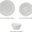 Martha Stewart Dinnerware Set - Maiden Crown 12-Piece Dish Set, Sage Green – New Bone China Ceramic Plates & Bowls – Floral Design – Service for 4 – Microwave & Dishwasher Safe