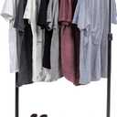 IRIS USA Clothes Rack, Portable Single-Rod Height Adjustable with Lockable Wheels, Rolling Garment Rack, Single Rod Wardrobe Rack, Easy Assemble, for Clothes, Belts, Shoes, and Bags