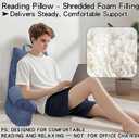 RRPAHWTV Reading Pillow for Bed with High Arm Rests ,Back Support Pillow for Sitting Up in Bed with Shredded Memory Foam for Reading, TV, Gaming or Relaxing on FloorDark Blue, Large