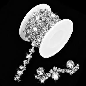 6 Yards Bling Rhinestone Chain Trim for Sewing Crafts Clothes Shoes Cups, Rhinestone Applique Embellishments Silver Crystal Chain for Jewelry Making Wedding Cake Bags DIY(Silver)