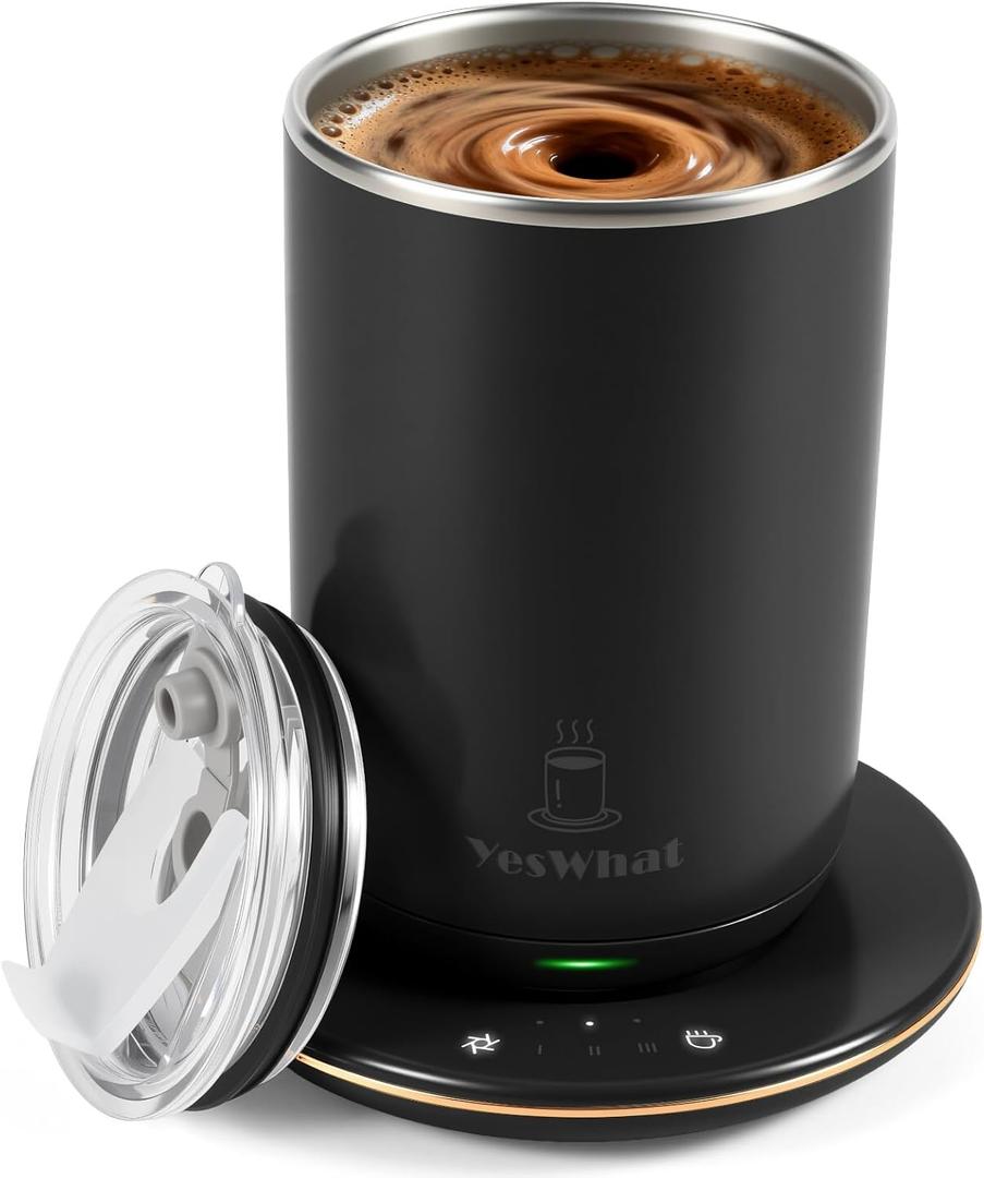 Self Stirring Coffee Mug with Temperature Control, Type-C Heated Magnetic Mixing Cup,3 Heat Levels,8-Hour Auto Shut-Off, USB Rechargeable Stainless Steel Smart Mug for Milk Protein Shakes Black 11oz