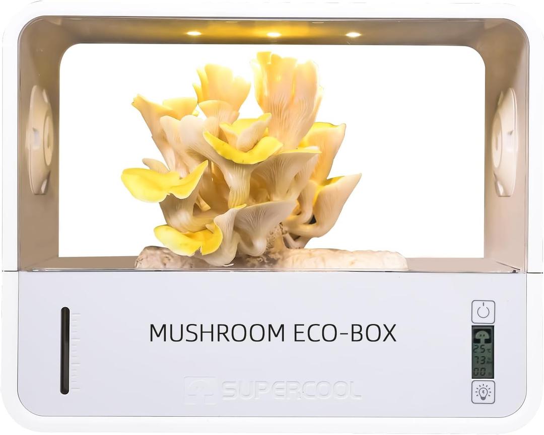Mushroom Grow Tent with Temperature and Humidity Display,Smart Mushroom Growing Box,Mushroom Monotub Growing Kit with Grow Light,Indoor Still Air Box for Mushroom Growers,14.5"L x 7"W x 11.6"H