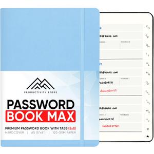 3 x PRODUCTIVITY STORE Best Password Book With Alphabetical Tabs | Password Book, Organizer & Notebook | Password Keeper To Keep Website Logins & Passwords Safe | Black | Medium 5x8 (Blue)