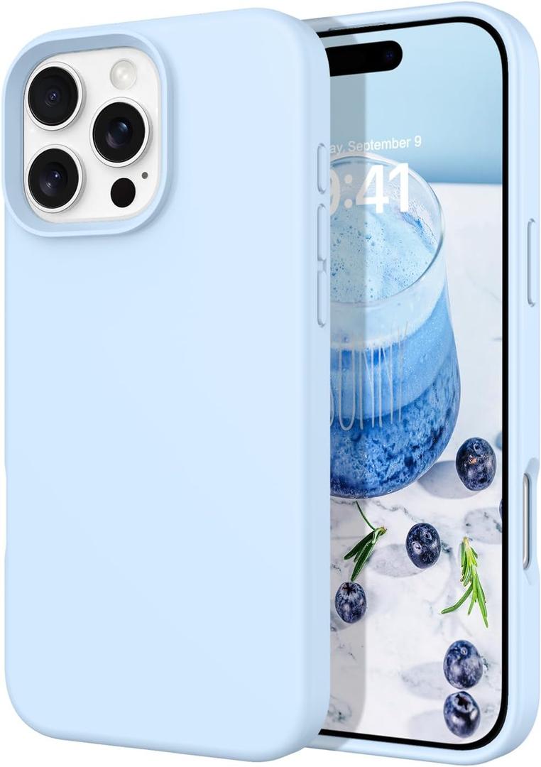 DOMAVER Case for iPhone 16 Pro Max 6.9'' Smooth Liquid Silicone Soft Gel Rubber Microfiber Lining Cushion Cover Shockproof Protective Phone Cases Compatible with iPhone 16 Pro Max - Light Blue