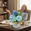 Carfoeny 2 Pcs Blue Hydrangea Artificial Flowers Bathroom Decor Fake Flowers in Small Flower Vases for Centerpieces Floral Arrangements Home Indoor Kitchen Tables Living Room Tv Stand Nightstand Decor