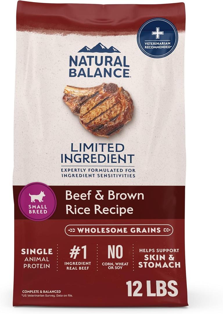 Natural Balance Limited Ingredient Small-Breed Adult Dry Dog Food with Healthy Grains, Beef & Brown Rice, 12 Pound (Pack of 1)