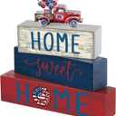 Cinnvoice 4 Pcs Patriotic 4th of July Wooden Block Decor 250th Anniversary Red Blue and White Tiered Tray Signs Home Sweet Home Tabletop Centerpiece for Kitchen Shelf Decoration Housewarming Gifts