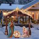 4 Pcs Large Christmas Nativity Scene Outdoor 45'' Holy Family Jesus Joseph Mary Sheep Outdoor Yard Decoration Weatherproof PVC Christian Outside Stable Decor Sets for Front Yard Lawn Sign