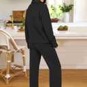 ANRABESS Lounge Sets for Women 2 Piece Outfits Sweatsuit Set Fall V Neck Sweatshirts Wide Leg Pants Tracksuits  (Black, S)