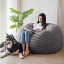 MAXYOYO Bean Bag Chair for Adults, Large 5 ft Bean Bag Chair with Foam Filling, Ultra Soft Fur Lazy Sofa for Living Room Bedroom, Machine Washable Cover (Grey)