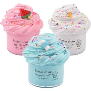 WUHUANIU Scented Slime Kit with 3 Pack Butter Slime,Pink Watermelon,White Ice Cream and Ocean Coffee for Girls and Boys,Super Soft and Non Sticky DIY Surprise Slime(3x100ml)