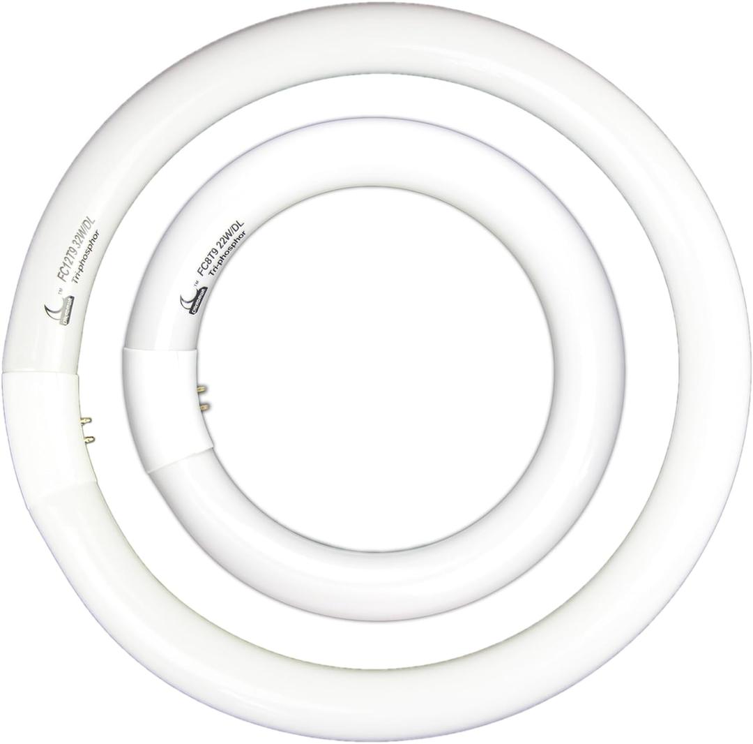 FC8T9 22W and FC12T9 32W Daylight Set , Round Fluorescent Bulb 8 inch T9 22 Watts & Circular Light Bulbs 12 inch 32 Watts kit, Circline Kitchen and Bath Fluorescent Lamp, CRI 80, DL 6500K, G10q Prong