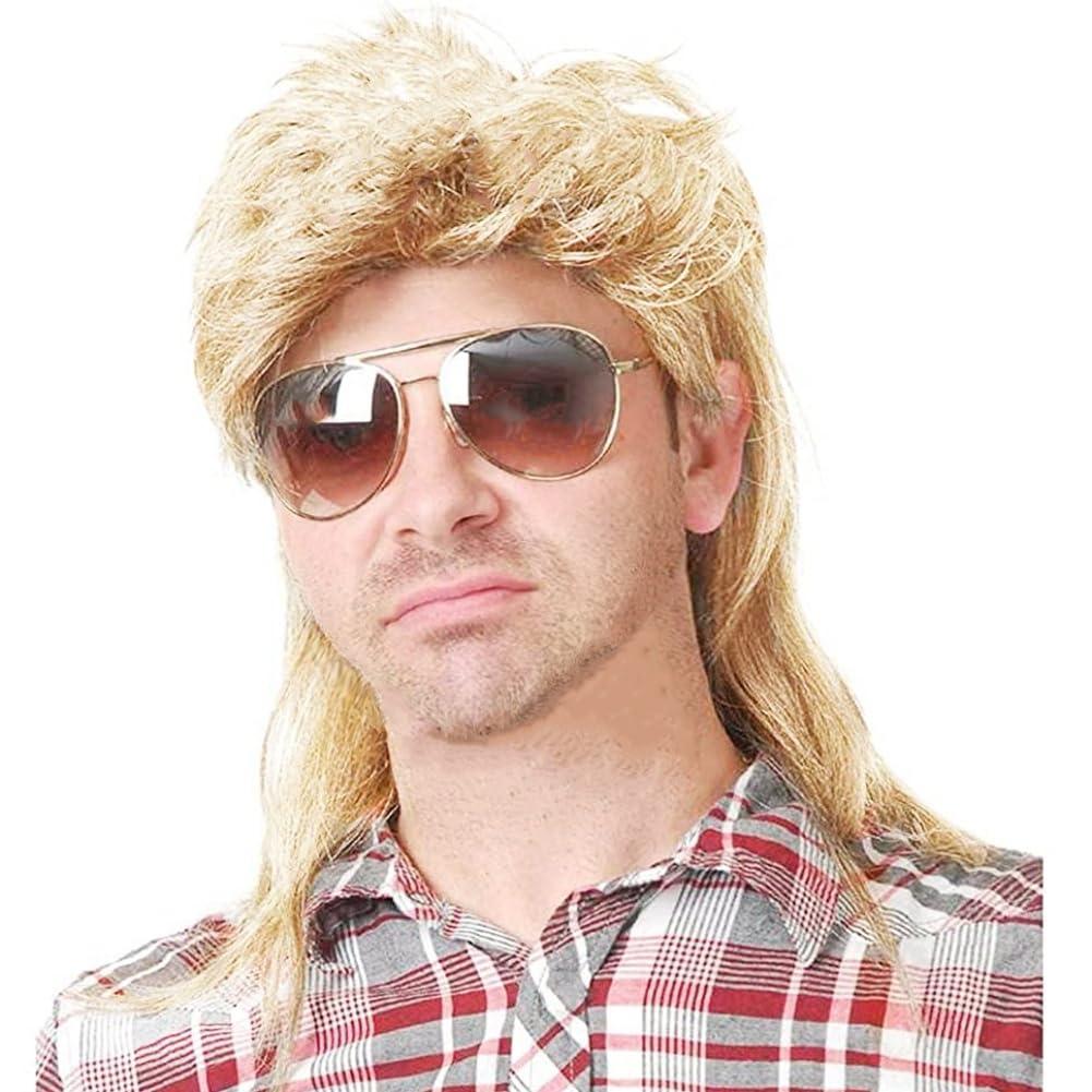 Swiking Mullet Wigs for Men Gold 70s 80s Curly Retro Disco Rocker Punk Fancy Natural Party Cosplay Costume Hair Halloween Men and Women Replacement Wig Full Wigs UnisexGold