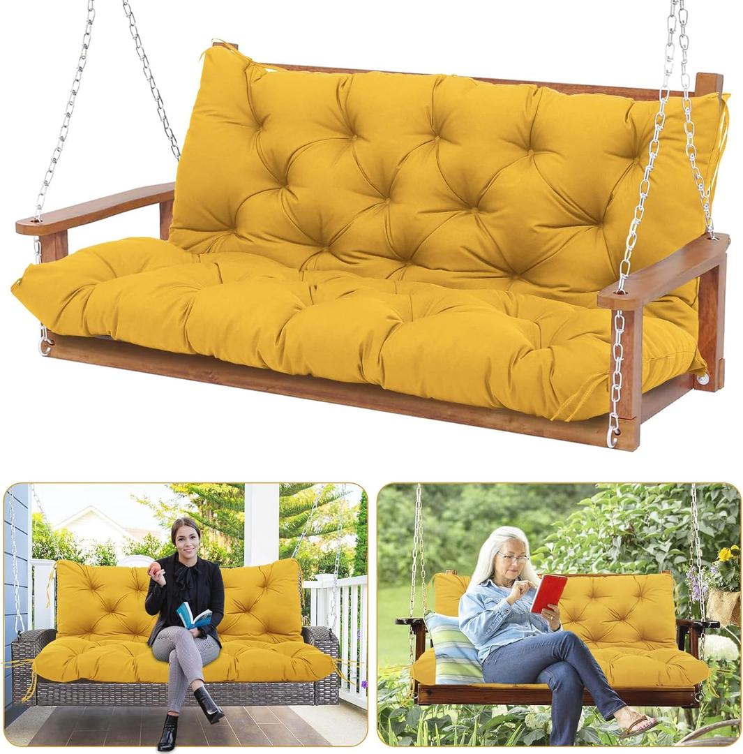 Porch Swing Cushions Waterproof Outdoor Swing Cushions 2-3 Seater Thicken 5" Dark Gray Patio Swing Cushion with Backrest 48 40" Swing Replacement Cushion for Outdoor Furniture(Yellow)