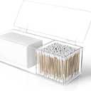 Clear Acrylic Qtip Holder for Clean Skin Club Clean Pads Clean with Flip-Top Lid 2-Grid Canister Cotton Pad and Swab Dispenser Cotton Round Organizer for Bathroom Vanity Countertop