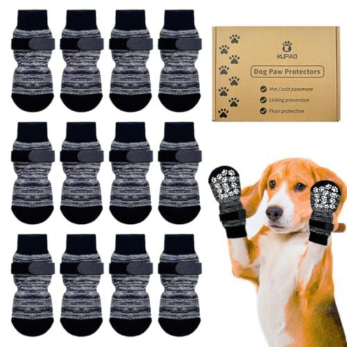 KUPAO Dog Socks 12 Pack to Prevent Licking Paws, Anti Slip Dog Booties and Paw Protectors for Hardwood Floors Hot Pavement, Suitable for Small Medium Large Senior Dogs - Size Medium