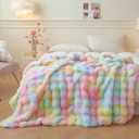 LIFEREVO Fluffy Faux Rabbit Fur Bubble Blanket, Tie Dye Plush Shaggy Throw Couch Sofa, Cozy Comfy Furry Big Bed Blanket Adults Kids Girls, Aesthetic Fuzzy Throw for Bedroom Living Room, 60x80, Rainbow