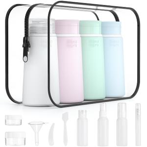 Valourgo 15 Pack Travel Bottles Set, TSA Approved Leak Proof Silicone Travel Containers jar for Toiletries, Shampoo, Lotion Body Washt,Perfume spray bottleTravel Essentials toiletry Bottles