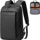 FENRUIEN Slim Laptop Backpack for Men, Water Resistant Light Weight Backpack with USB Charging Port, Black Laptop Bag 15.6 Inch