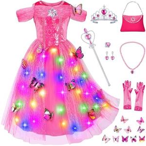 Light-Up Princess Cinderella Costume for Girls Birthday,Christmas Dress Up with Accessories, Size 150 cm