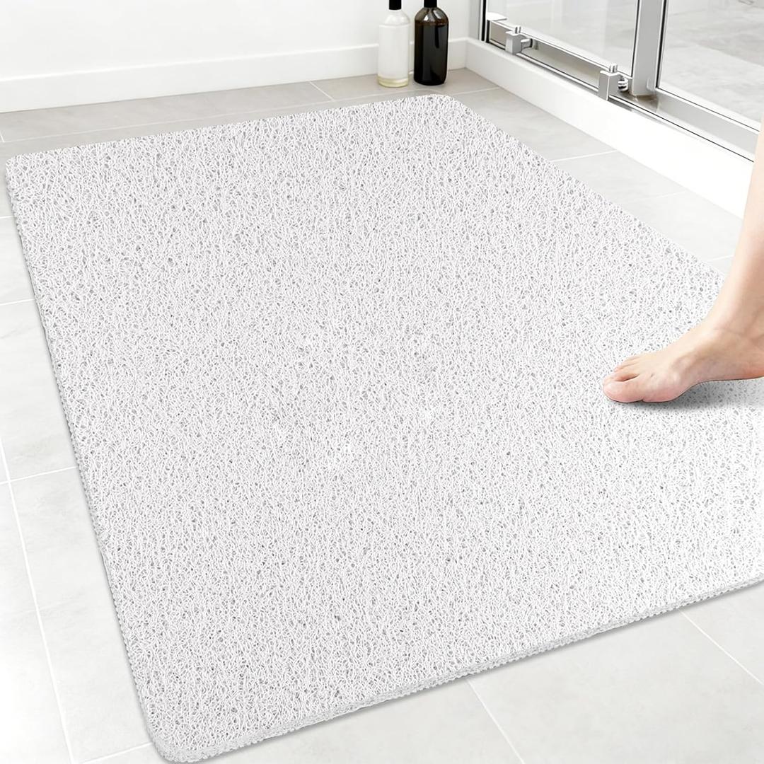 Large Shower Mat Non Slip: 47 x 32 Inch Non Slip Shower Mats for Inside Shower, Anti Slip Shower Mat, Soft Loofah Shower Matt, Shower Floor Mat for Shower, PVC Shower Stall Mats for Elderly (White)